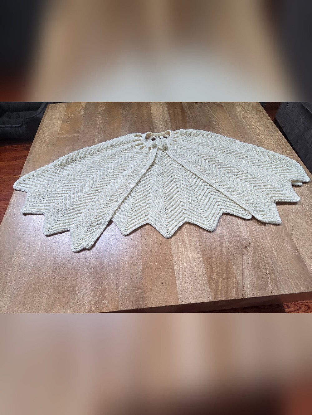 Vintage 1970s Handmade Crochet Chevron CaCream Chevron Knit Women's Cape Sweater